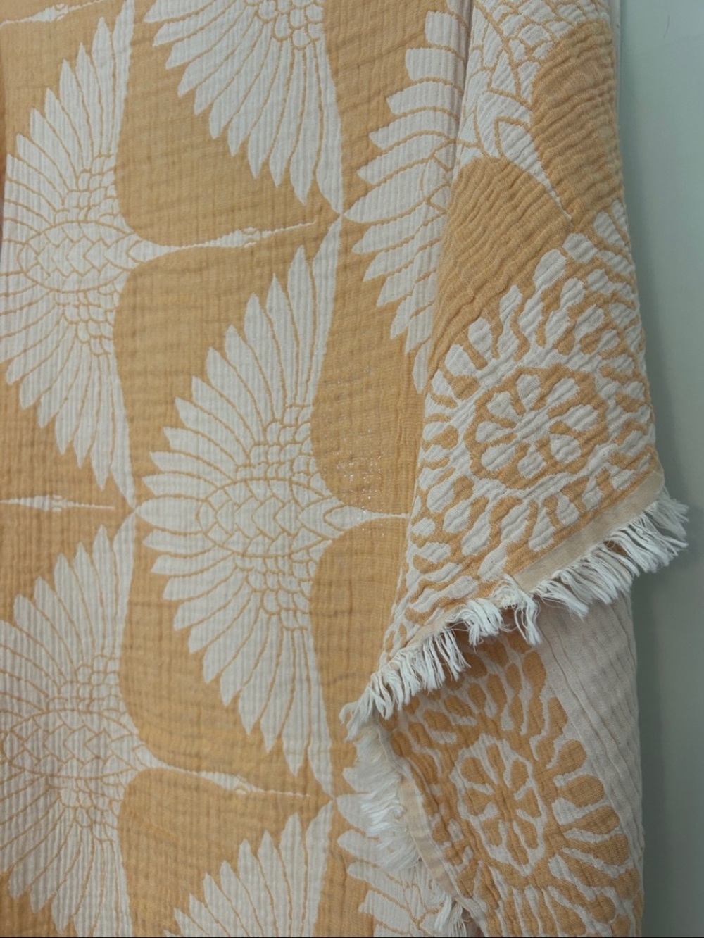 Woven + Quilted Cotton Throw Blanket Indoor Outdoor 55 x 77 Yellow Orange NEW